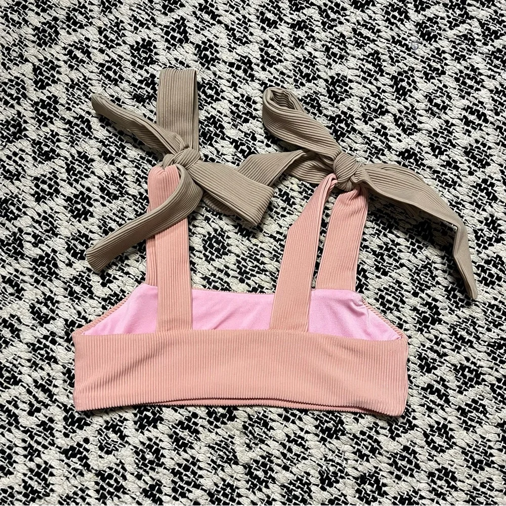 New Cella Jane X Beach Riot Neutral Ribbed Pink Tie-up Bikini Set Size 5/6